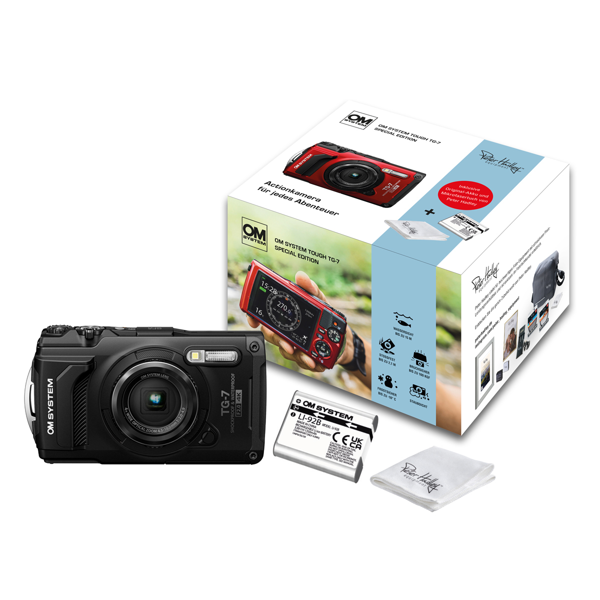 OM SYSTEM TG-7 Special Edition schwarz Kamera inkl. 2. LI-92B Akku+PH Tuch 4002451007368