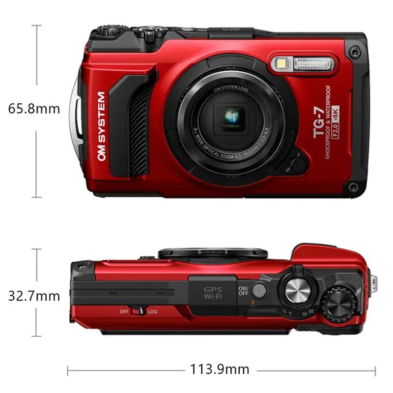 OM SYSTEM TG-7 rot Adventure Kit Digitalkamera inkl. 2 Akkus+LED Light