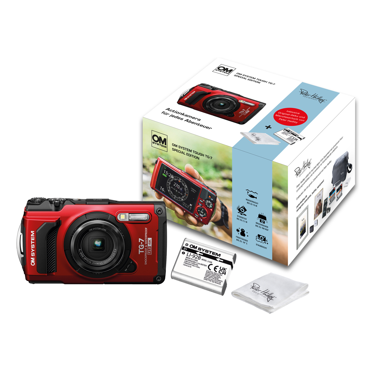 OM SYSTEM TG-7 Special Edition rot Kamera inkl. 2. LI-92B Akku+PH Tuch 4002451007375