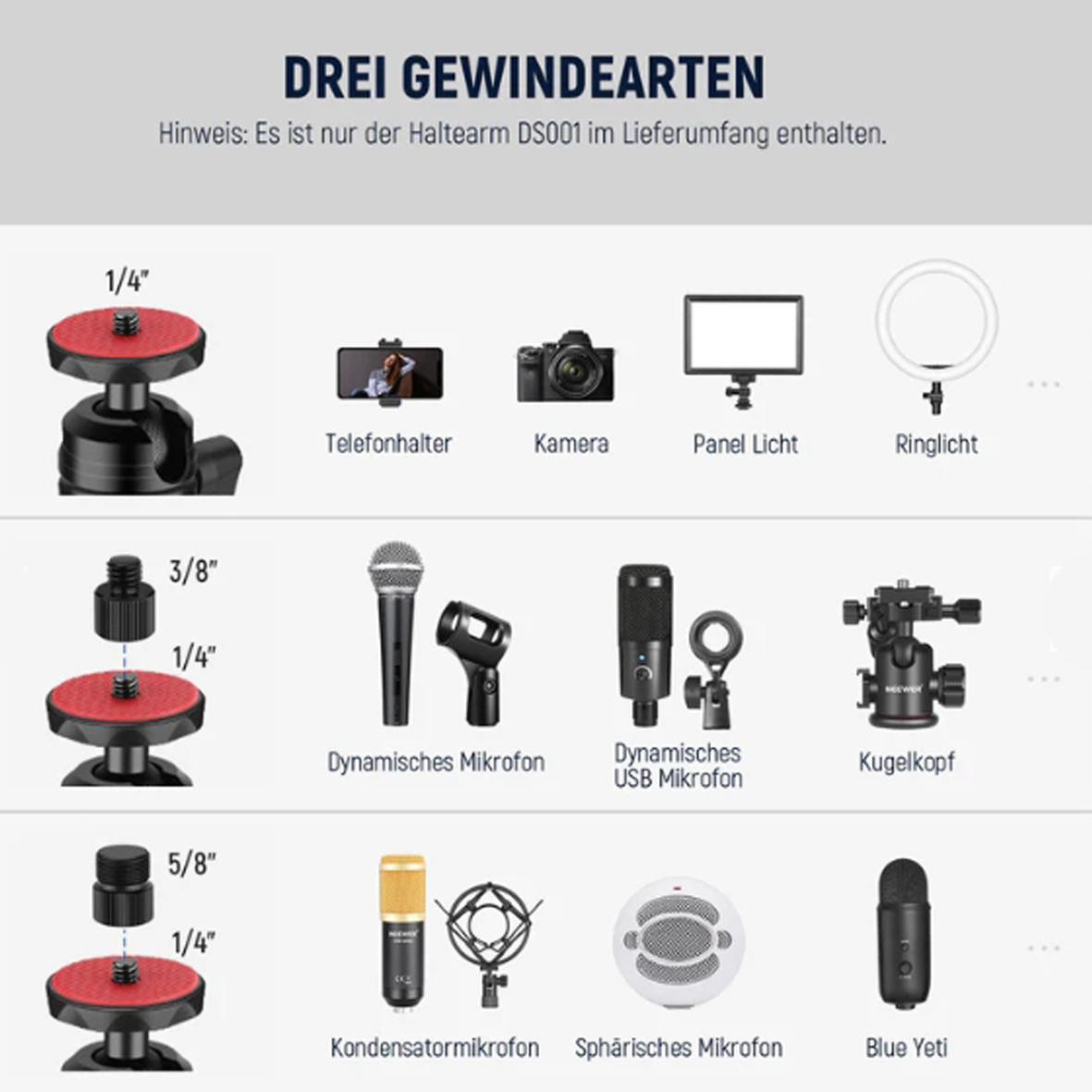 NEEWER DS001 Tisch Überkopf- Kamerahalterungsarm