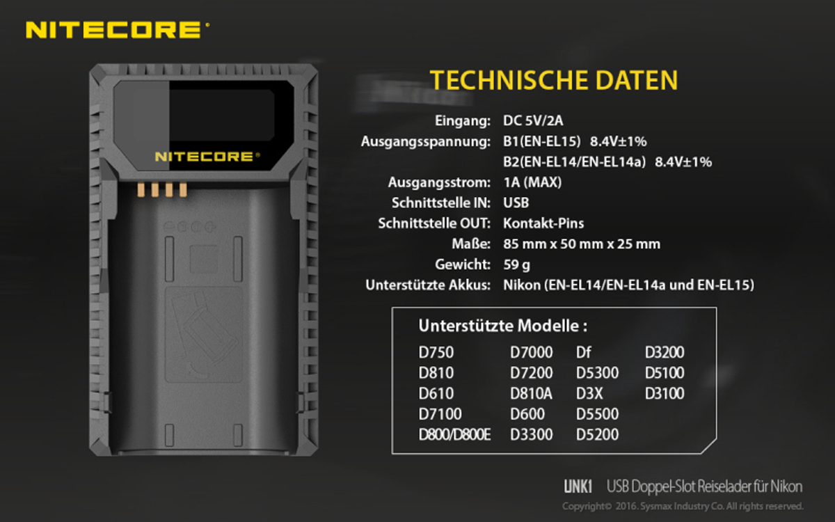 Nitecore Dual-Ladegerät Nikon 6952506491780