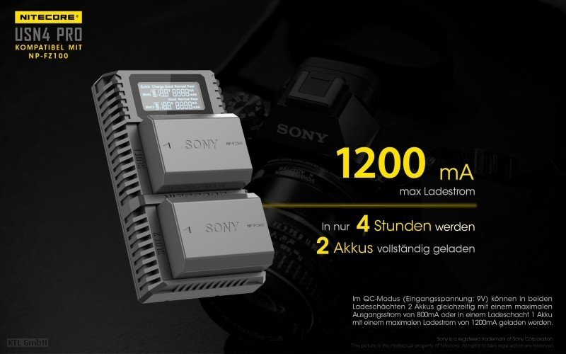 Nitecore USN4-PRO Dual-Ladegerät f. Sony NP-FZ100 6952506492701