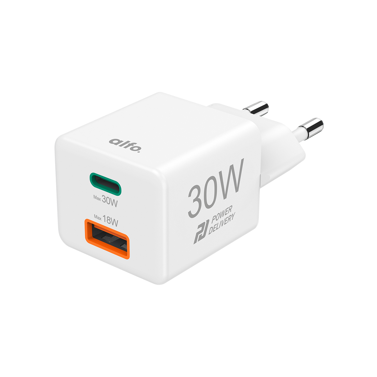 alfo. Mini Charger weiß 30 W, PD, 1x USB-C + 1x USB-A, Schnellladegerät alfo. Mini Charger weiß 30 W, PD, 1x USB-C + 1x USB-A, Schnellladegerät