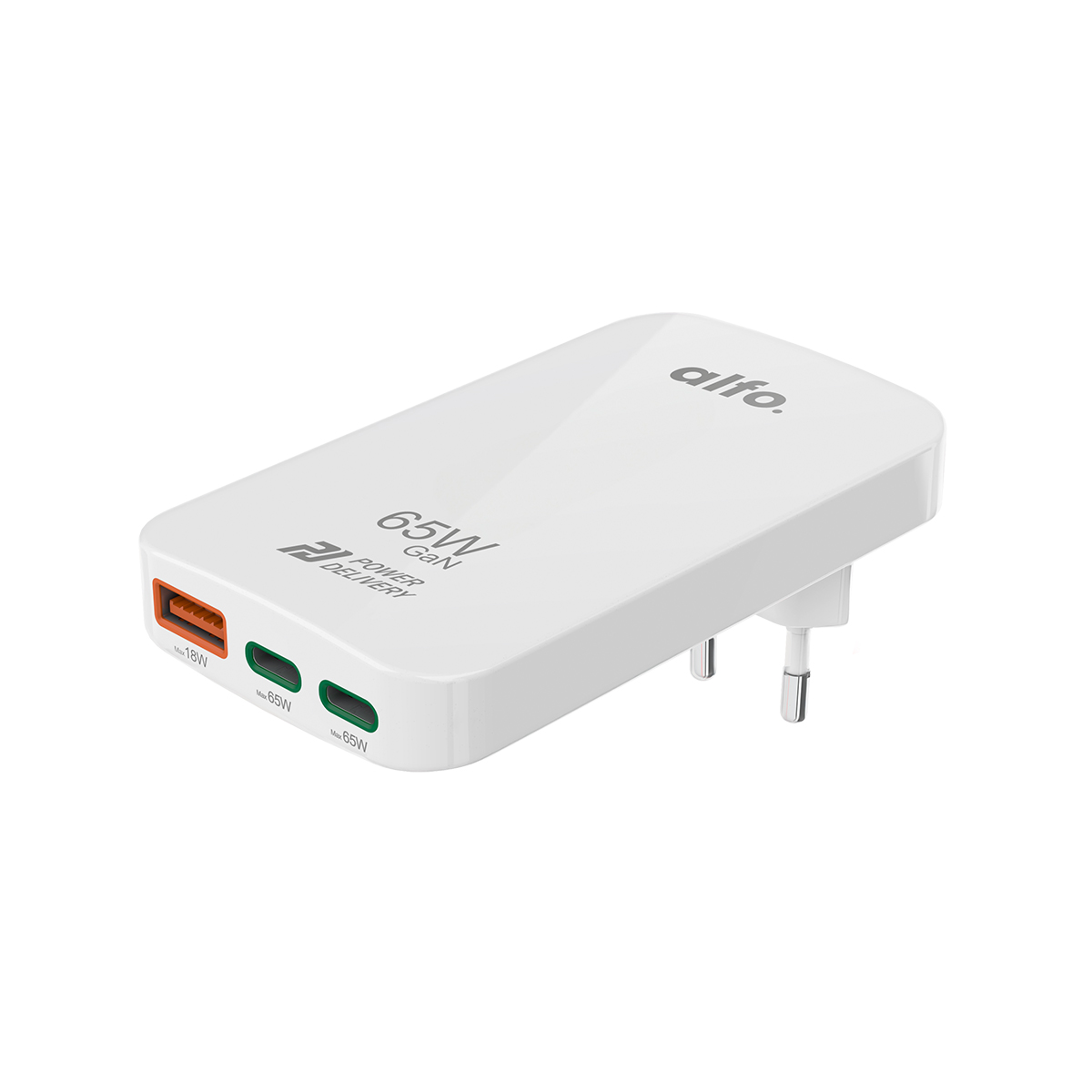 alfo. Flat Charger weiß 65 W, PD, 2x USB-C+1x USB-A, Schnellladegerät flach alfo. Flat Charger weiß 65 W, PD, 2x USB-C+1x USB-A, Schnellladegerät flach