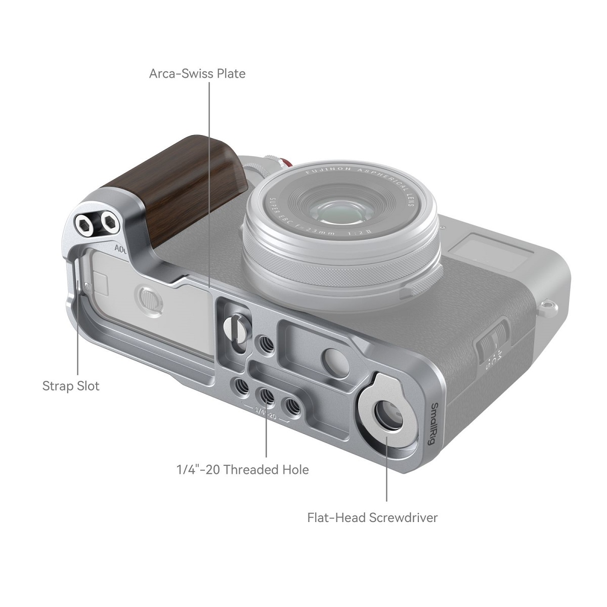 SmallRig 4804 L-förmiger Holzgriff für Fujifilm X100VI und X100V (Sliver)