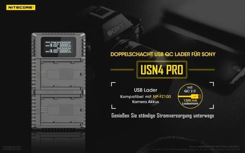 Nitecore USN4-PRO Dual-Ladegerät f. Sony NP-FZ100 6952506492701