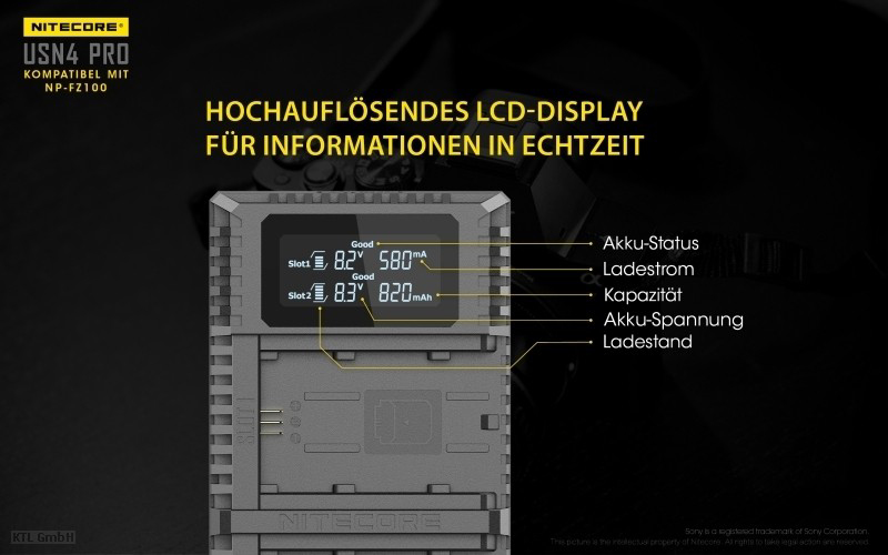 Nitecore USN4-PRO Dual-Ladegerät f. Sony NP-FZ100 6952506492701
