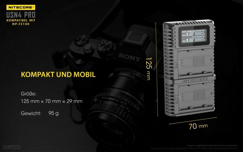 Nitecore USN4-PRO Dual-Ladegerät f. Sony NP-FZ100 6952506492701