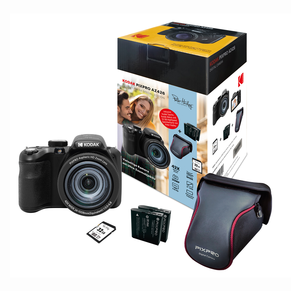 Kodak AZ426 Kit Special Edition schwarz, Kamera+Tasche+2. Akku+PH 32GB SD Karte 4002451006248