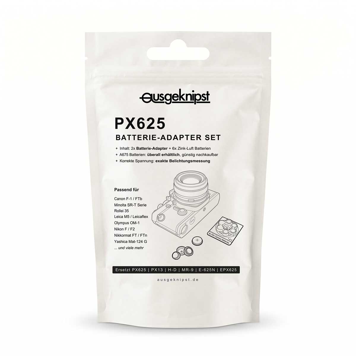 Ausgeknipst Adapter + Batterien - PX625 MR9 Batterieadapter Set Universal für Analoge Kameras
