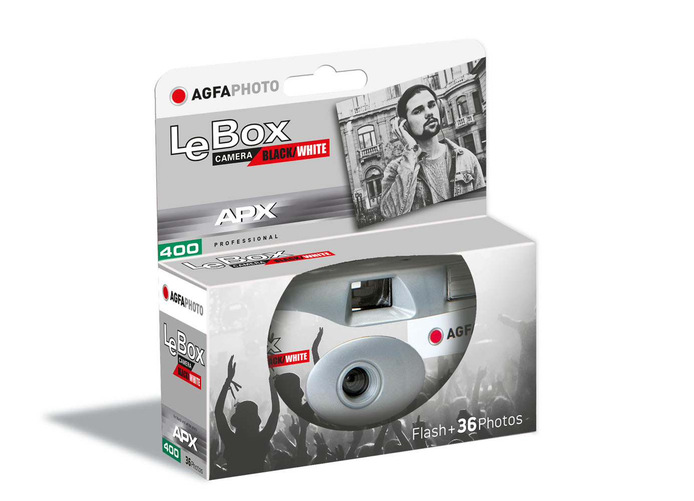 AgfaPhoto LeBox black/white Flash 400 36 Aufnahmen, Einwegkamera 4250255103827