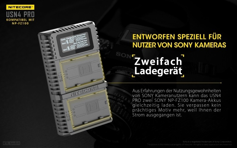 Nitecore USN4-PRO Dual-Ladegerät f. Sony NP-FZ100 6952506492701