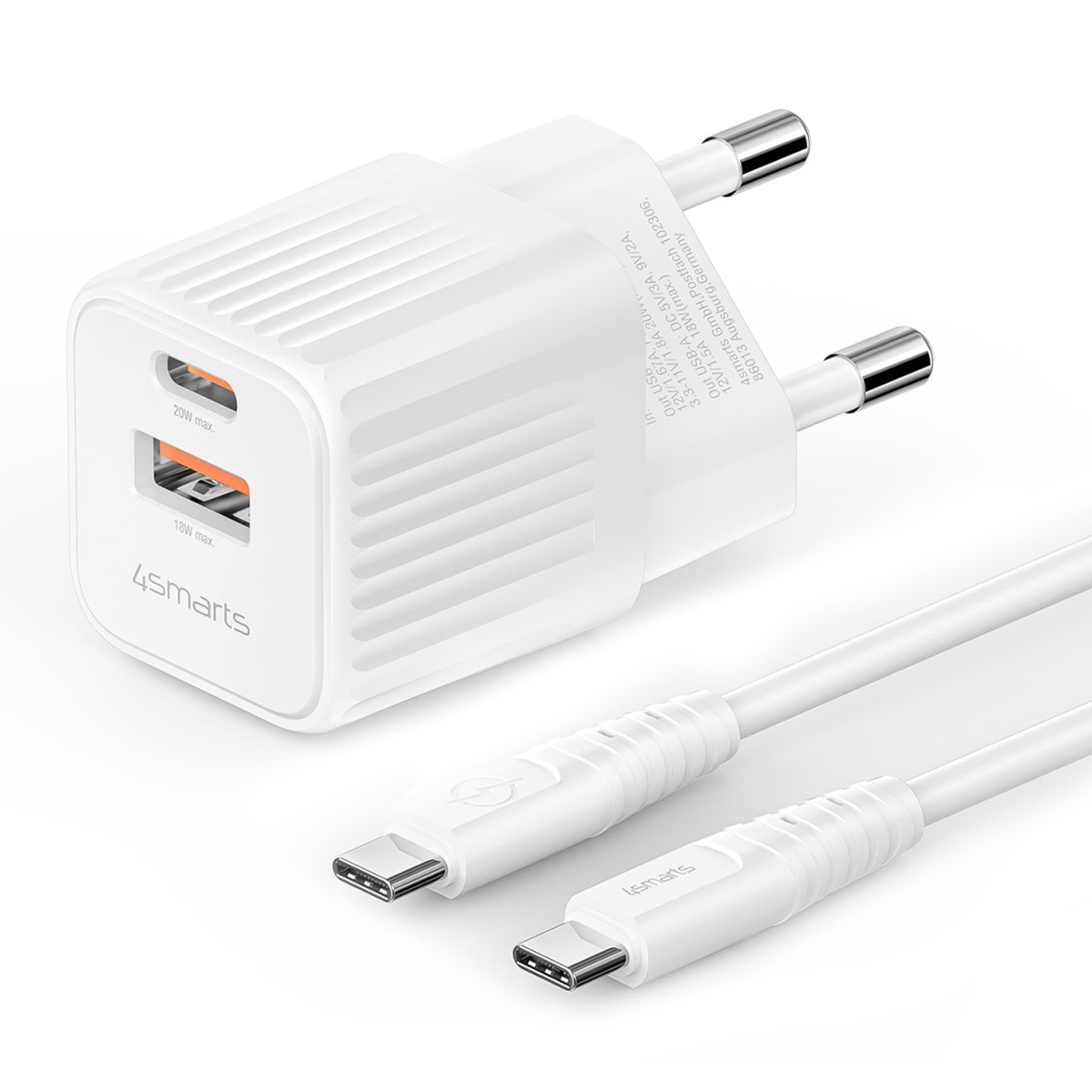 4smarts VoltPlug Duos Mini PD weiß mit USB-C Kabel 1,5 m 20W 4252011903382