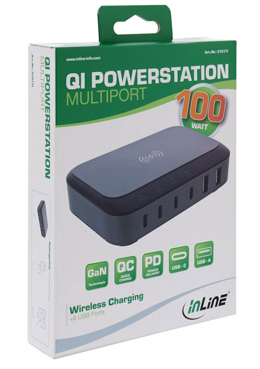 InLine Qi Powerstation Multiport Lade gerät, 4xUSB 4043718307005