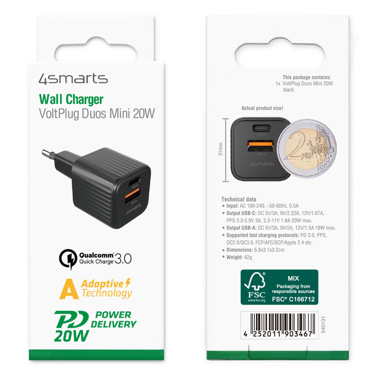 4smarts VoltPlug Duos Mini PD schwarz 20W, Netzlad 4252011903467
