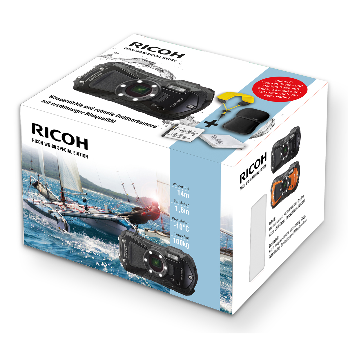 Ricoh WG-80 Special Edition orange inkl. Neoprencase/Strap+PH D-LI92 Akku/Tuch 4002451007443