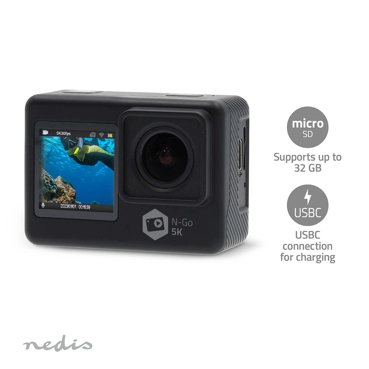 Nedis 5K Dual-Screen HD-Actioncam schwarz